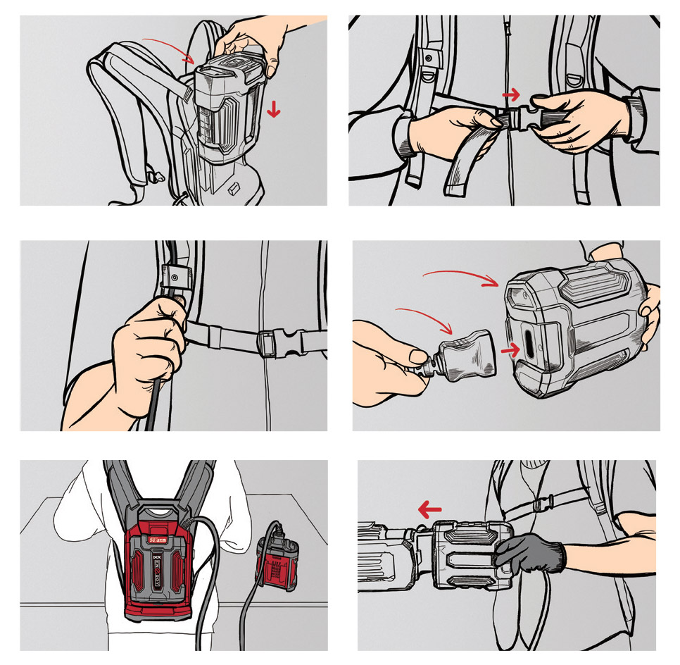 Étapes de montage du support dorsal batterie 58V SuperFuel DCK