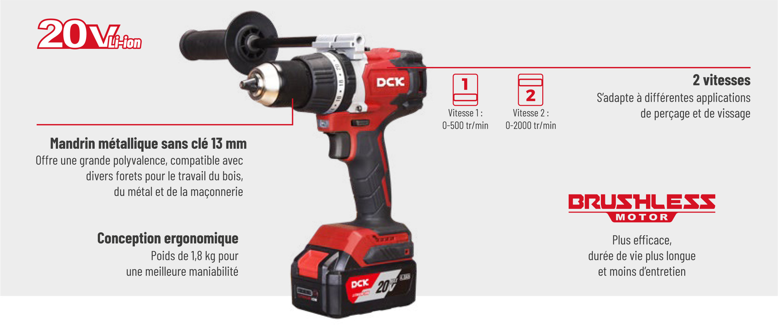 Présentation des principaux avantage de la perceuse 20V KDJZ03-13