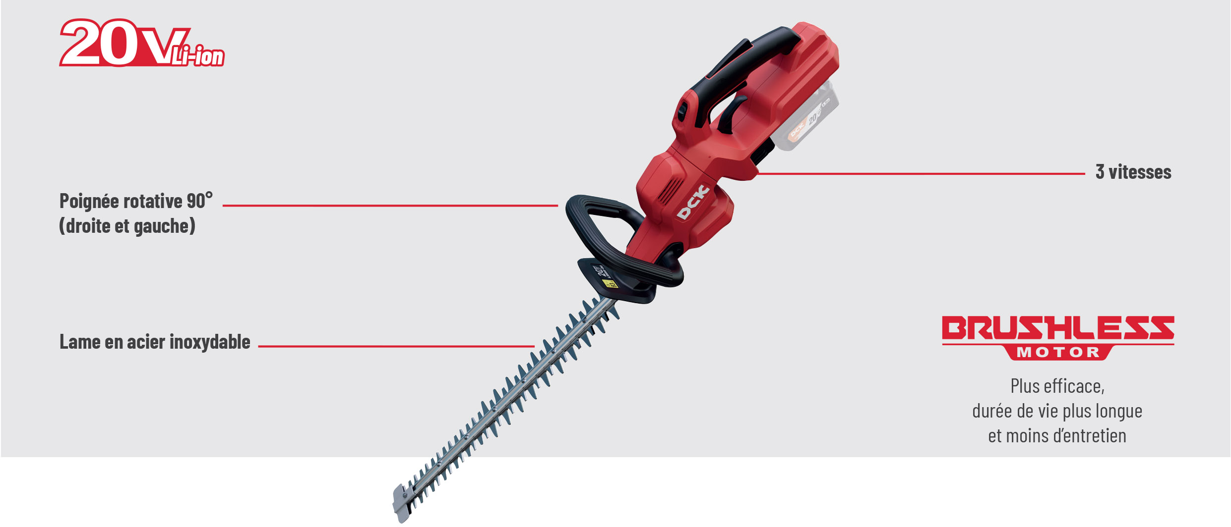 Taille-haies sans fil Brushless 20V DCK KDHT20221 Z