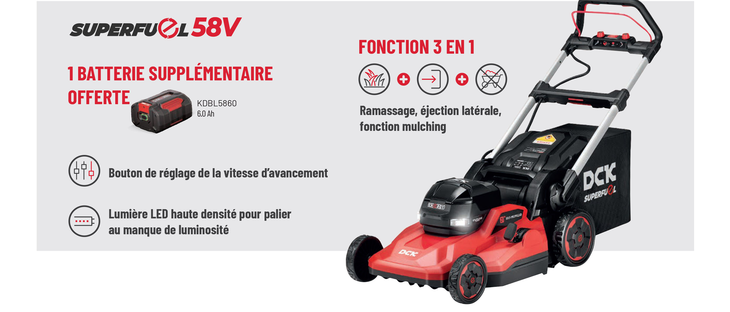 Tondeuse autotractée sans fil Brushless 58V DCK en utilisation