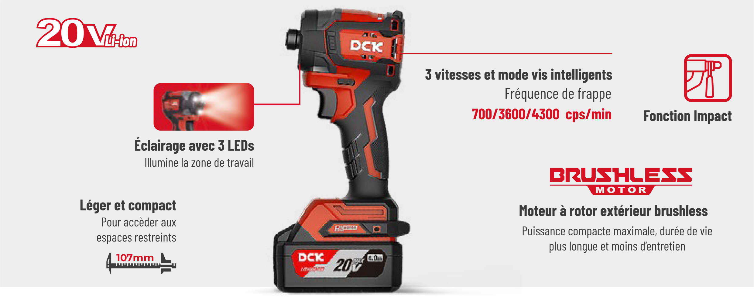 Présentation des principaux avantage de la visseuse à choc 20V KDPL208