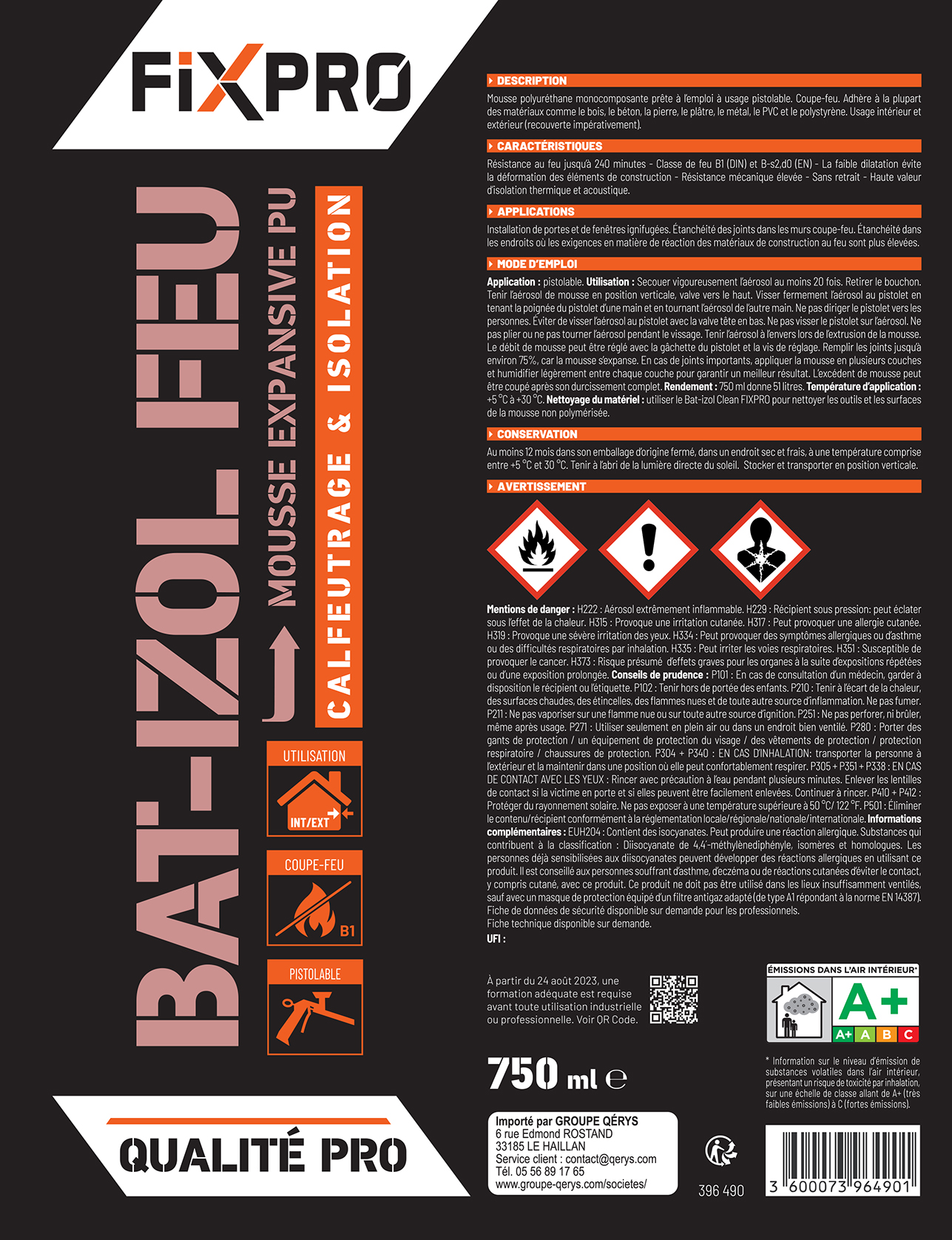 Étiquette BAT-IZOL FEU FIXPRO