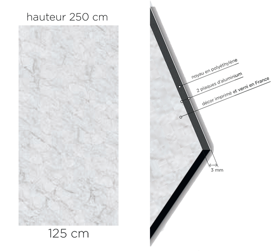 Image avec les dimensions et composition du panneau mural Kinewall Design blanc satiné