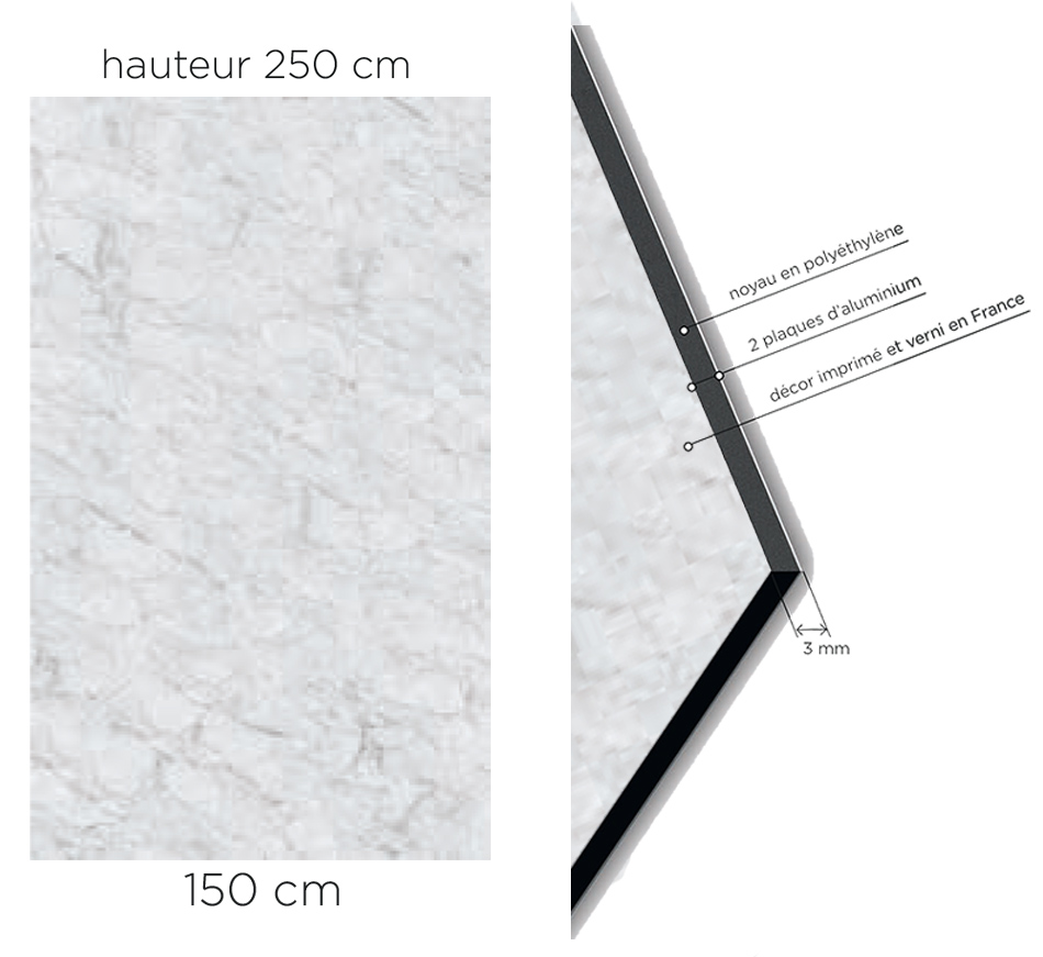 Image avec les dimensions et composition du panneau mural Kinewall Design blanc satiné