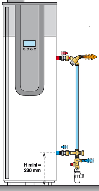 Schéma de montage du kit de sécurité KMIXH sur chauffe-eau thermodynamique - Thermador